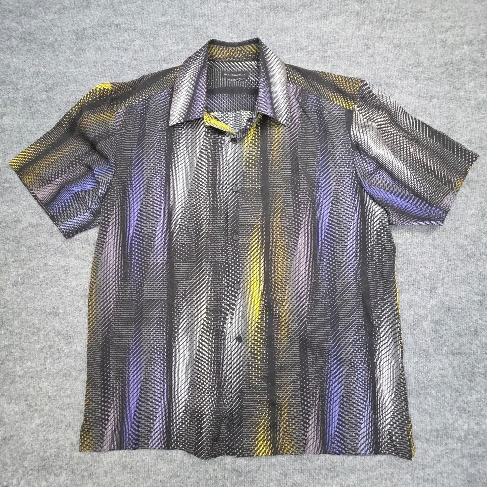 Jhane Barnes Silk Shirt Men's XL Classic Fit Abstract AOP Button Up Short Sleeve